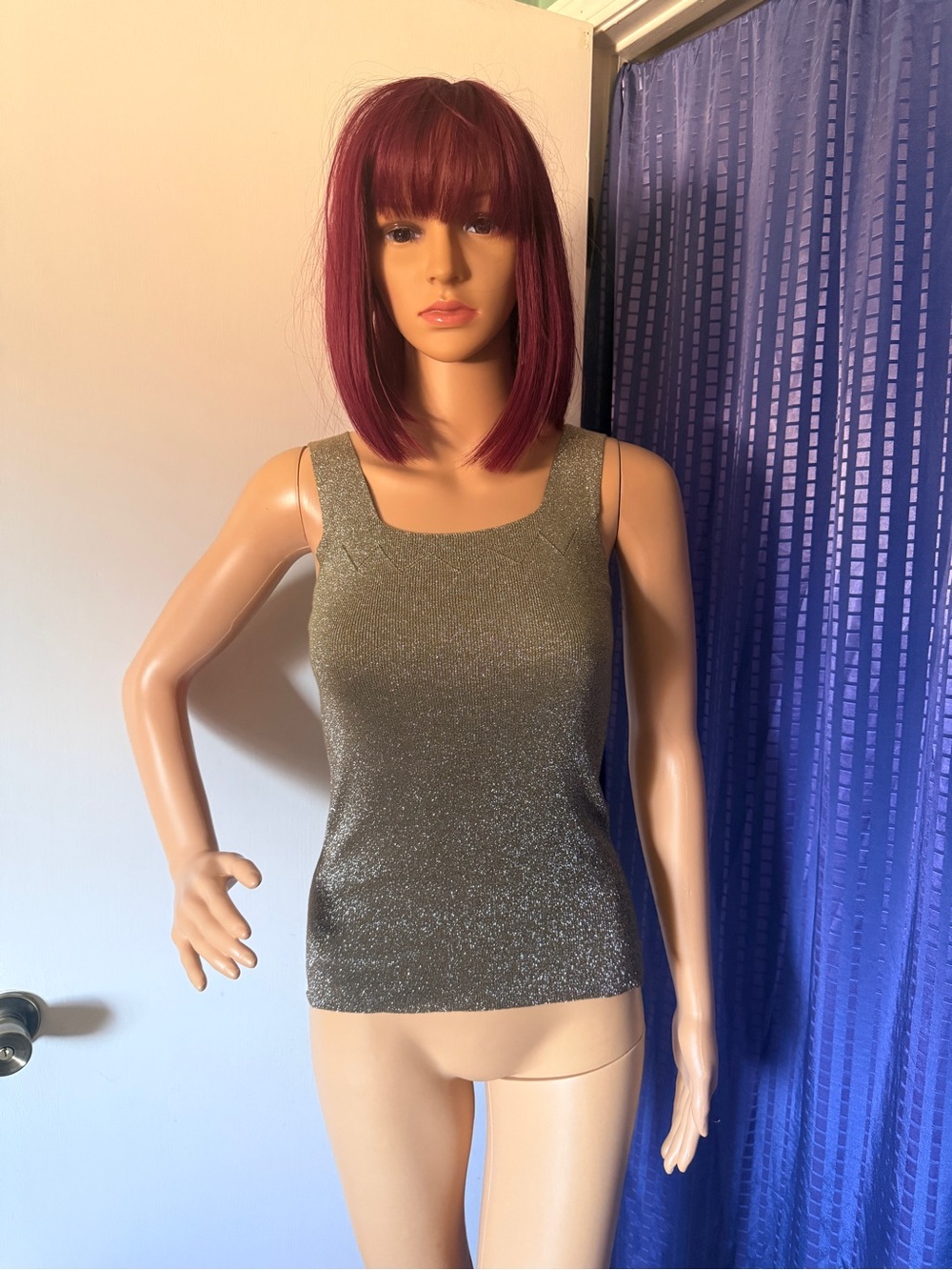 Rena Rowan Metallic Knit Tank Top Ombre Shimmer Olive Gold XS-S 26” Bust